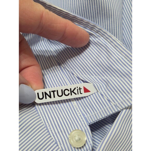 Untuckit Button Shirt Men's XL Blue White Stripe Wrinkle Free 100% Cotton I5.2 - Picture 9 of 12